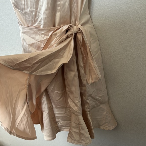 Princess Polly Cottage Hill Ruffle Wrap Satin Mini Dress Champagne - Picture 8 of 12